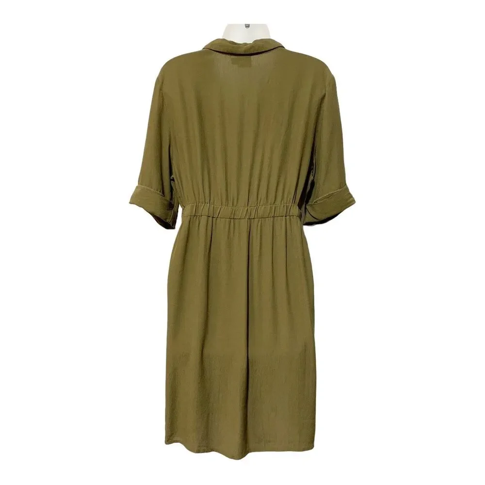 ASOS Womens Dress Olive Green Short Sleeve Tie Waist Button Front Size 8 - Picture 4 of 12
